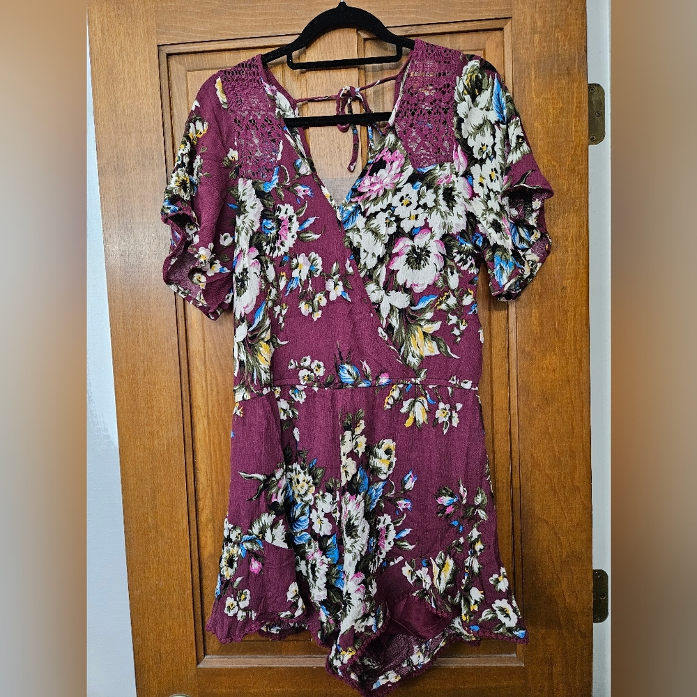 Xhilaration Burgundy Floral Romper